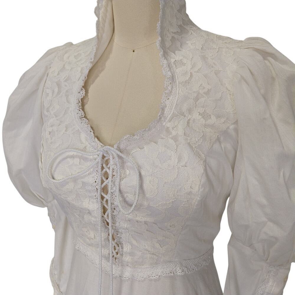 Gunne Sax Wedding Dress Size 11 M Corset White Puff Sleeves Vintage 70s - Picture 9 of 12